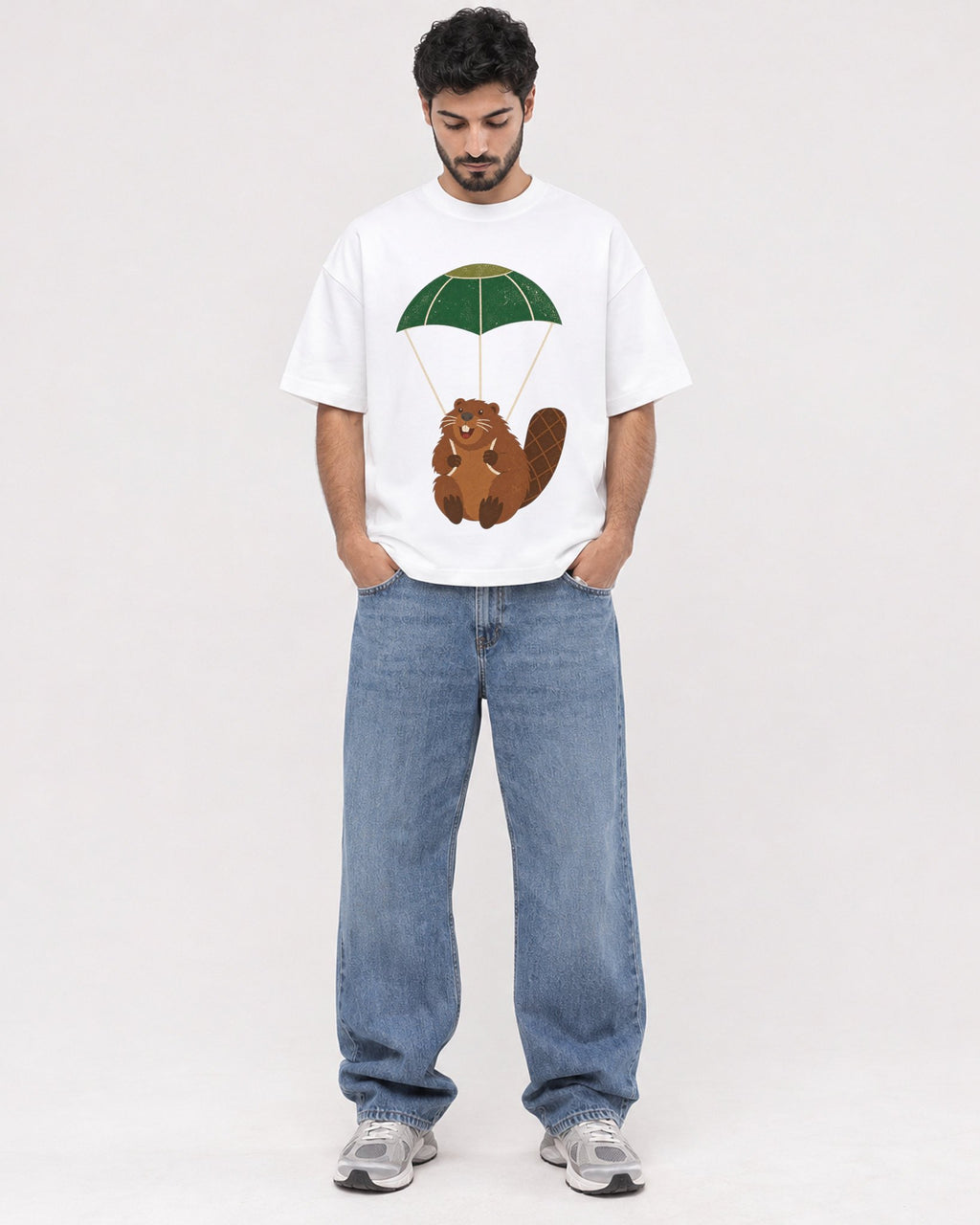 Mockup Boxy Heavyweight Tee White male full-body 07