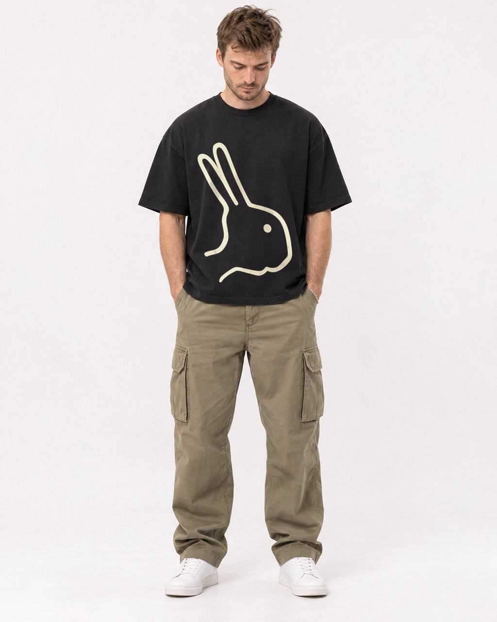 Mockup Boxy Heavyweight Tee Black male full-body 08