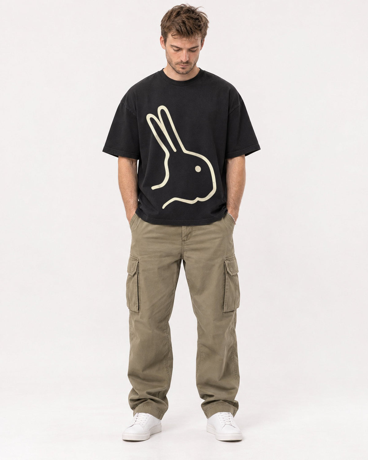 Mockup Boxy Heavyweight Tee Black male full-body 08