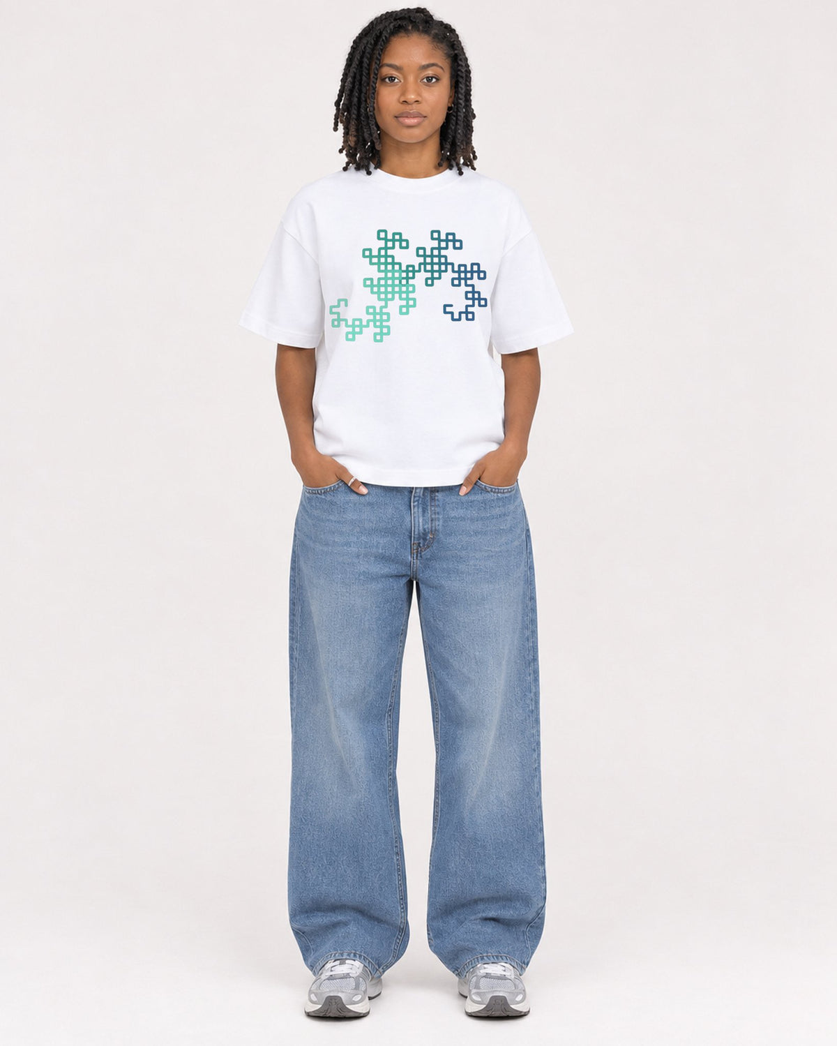 Mockup Boxy Heavyweight Tee White female full-body 15