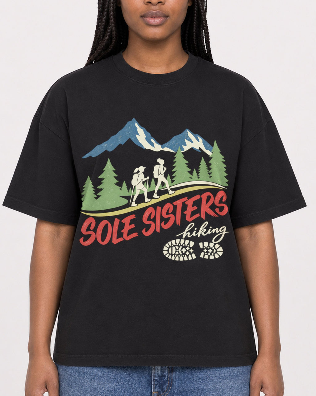 Mockup Boxy Heavyweight Tee Black female close-up 04
