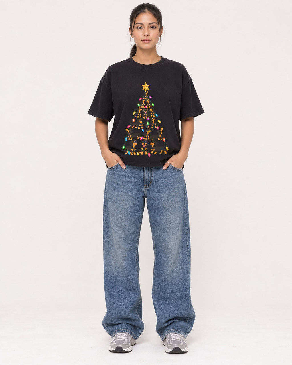 Mockup Boxy Heavyweight Tee Black female full-body 16