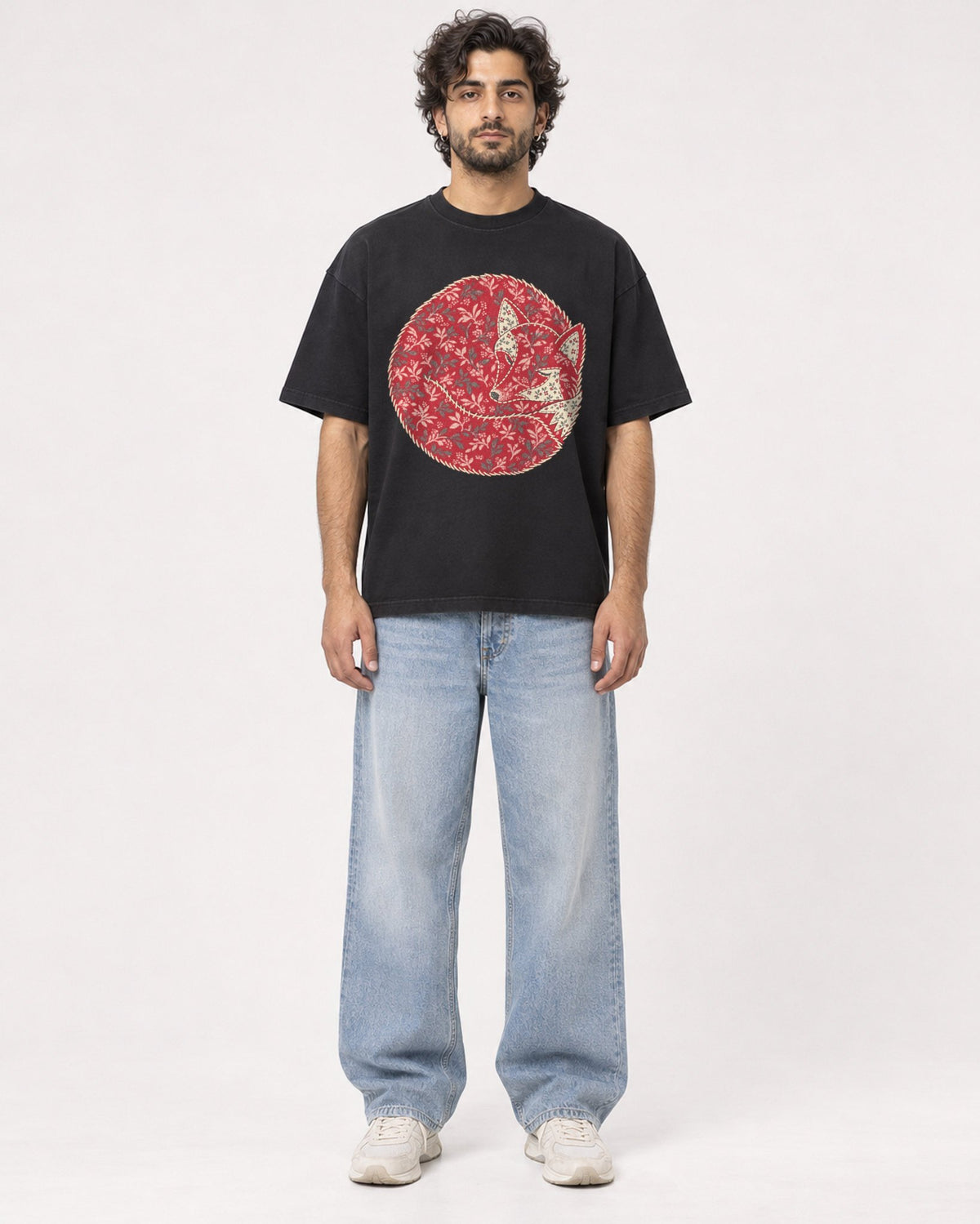 Mockup Boxy Heavyweight Tee Black male full-body 17