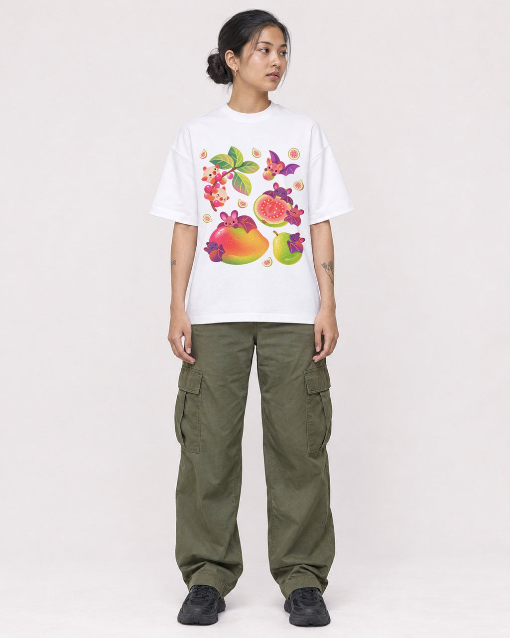 Mockup Boxy Heavyweight Tee White female full-body 12