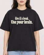 Mockup Boxy Heavyweight Tee Black female close-up 03
