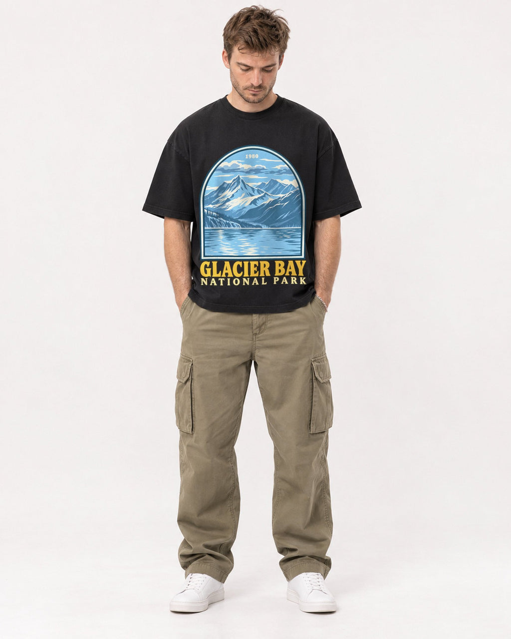 Mockup Boxy Heavyweight Tee Black male full-body 08