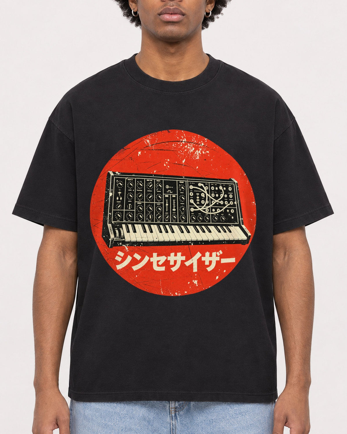 Mockup Boxy Heavyweight Tee Black male close-up 45