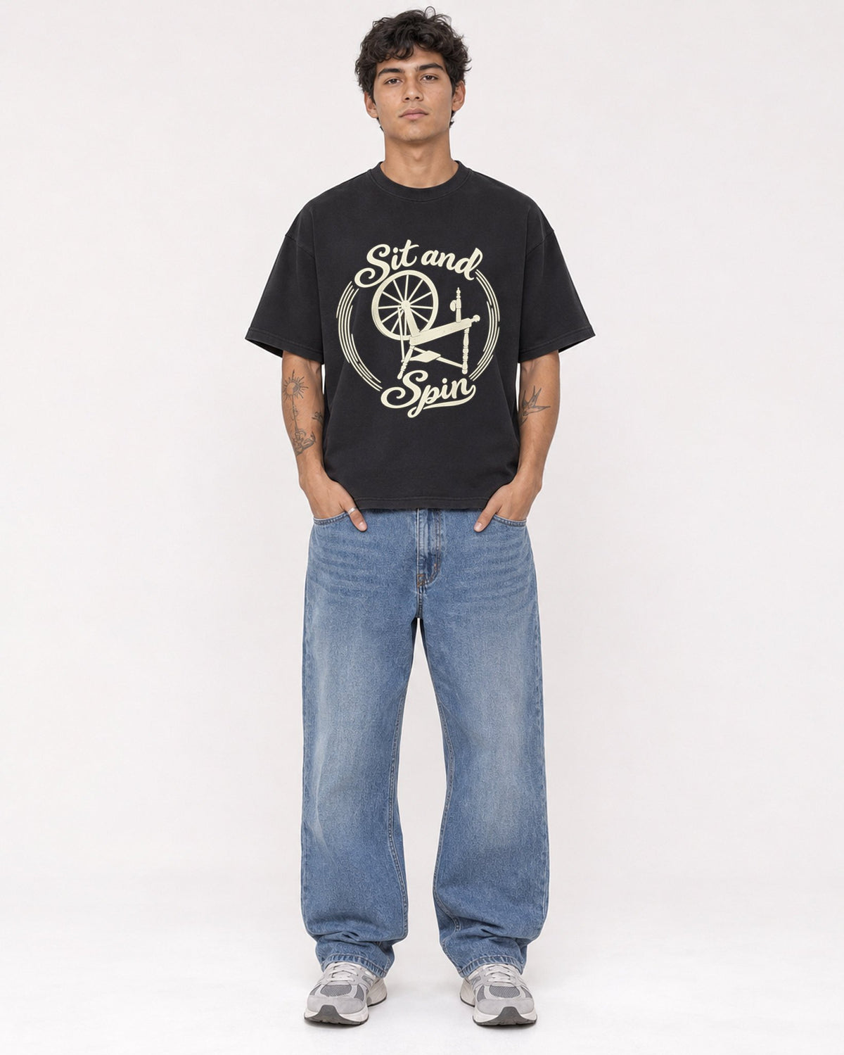Mockup Boxy Heavyweight Tee Black male full-body 06