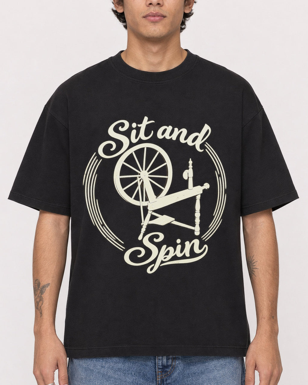 Mockup Boxy Heavyweight Tee Black male close-up 06