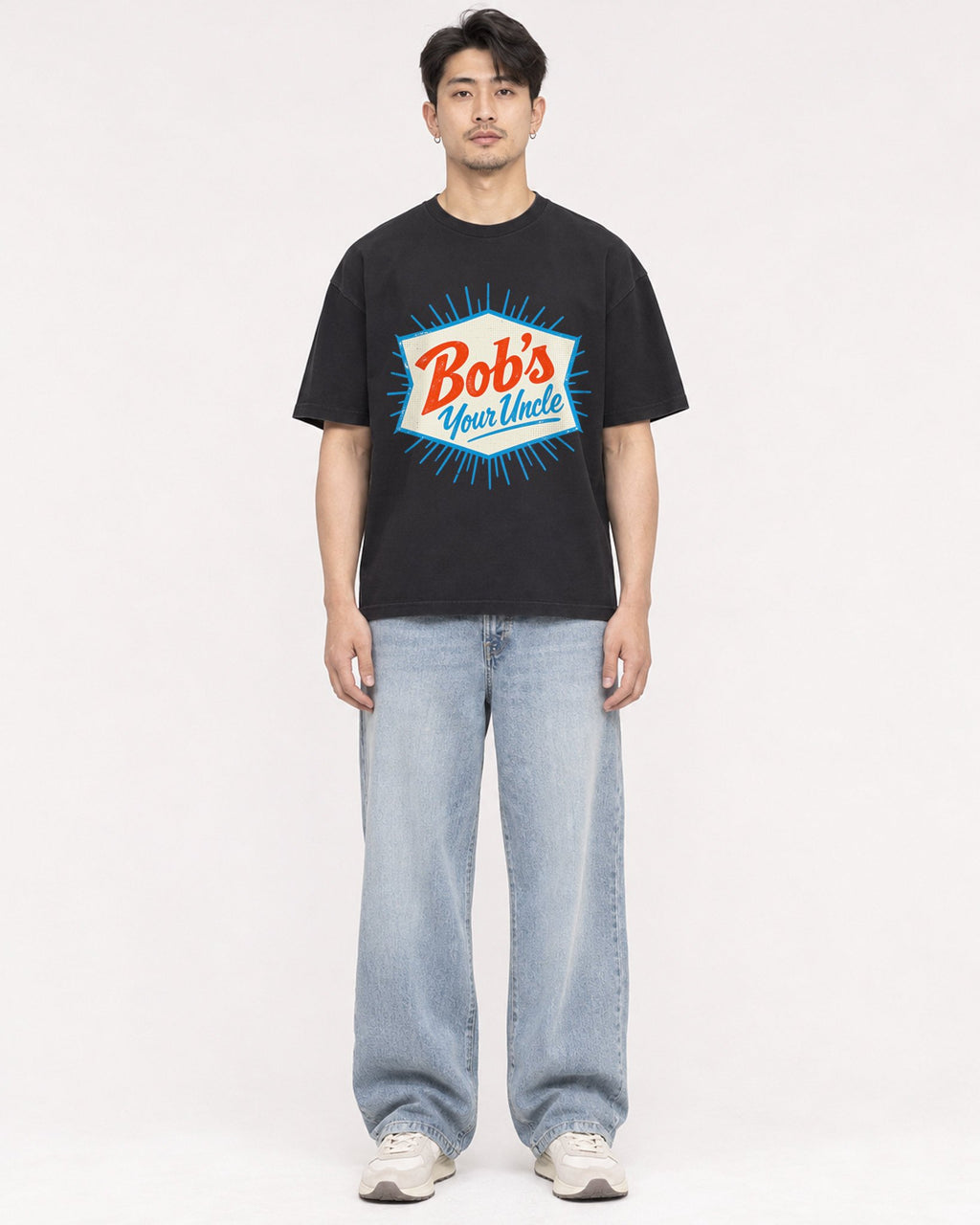 Mockup Boxy Heavyweight Tee Black male full-body 13