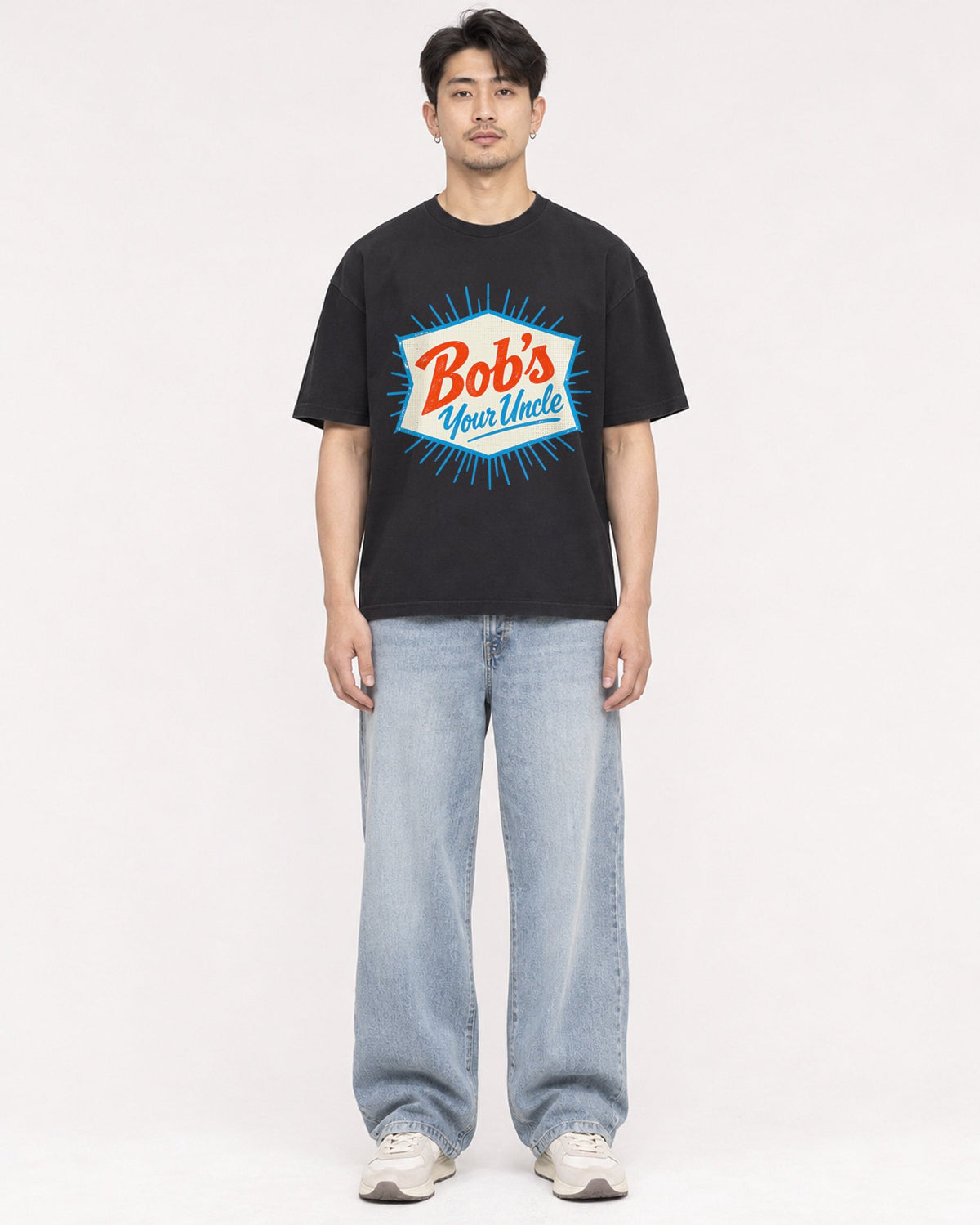 Mockup Boxy Heavyweight Tee Black male full-body 13
