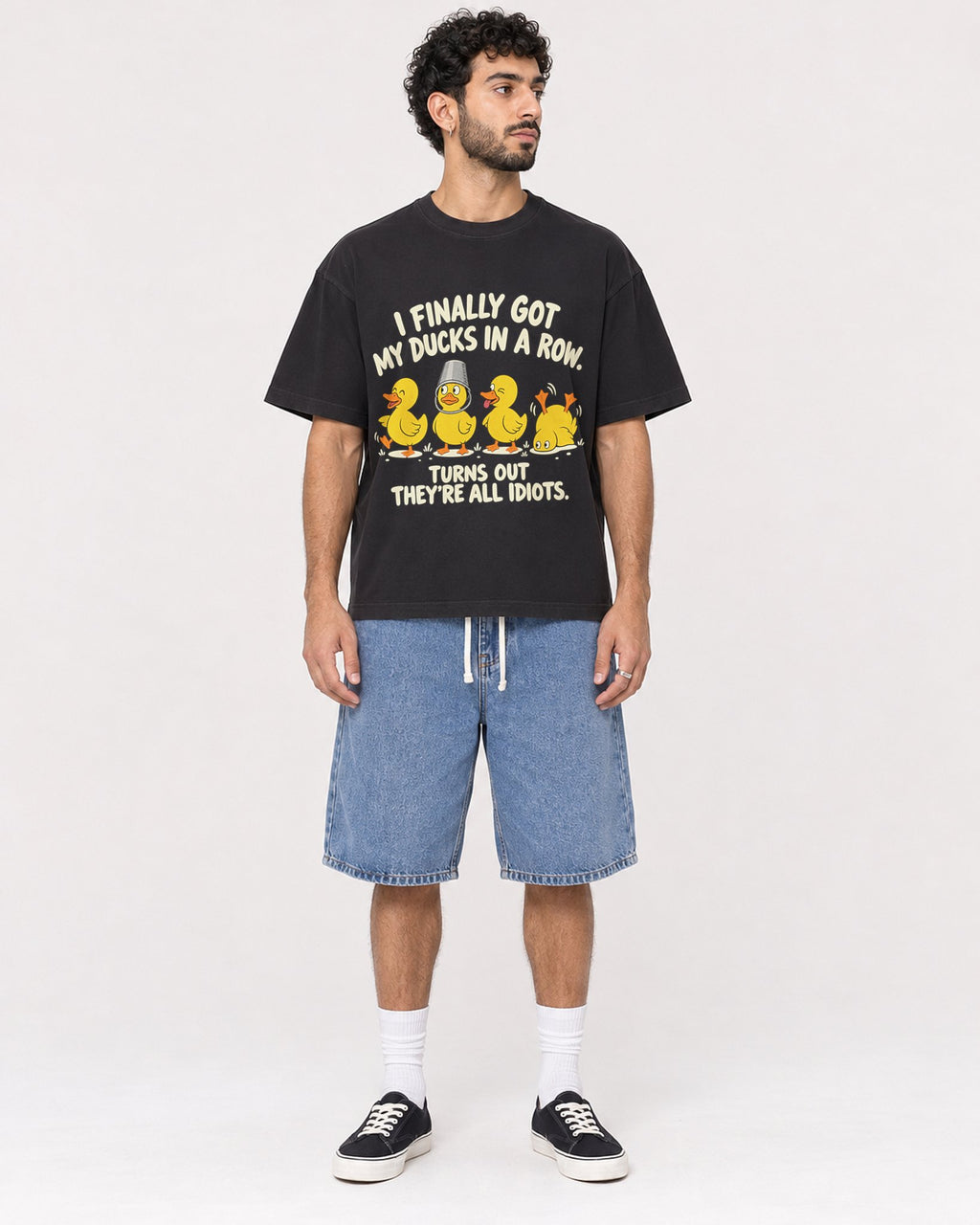 Mockup Boxy Heavyweight Tee Black male full-body 27