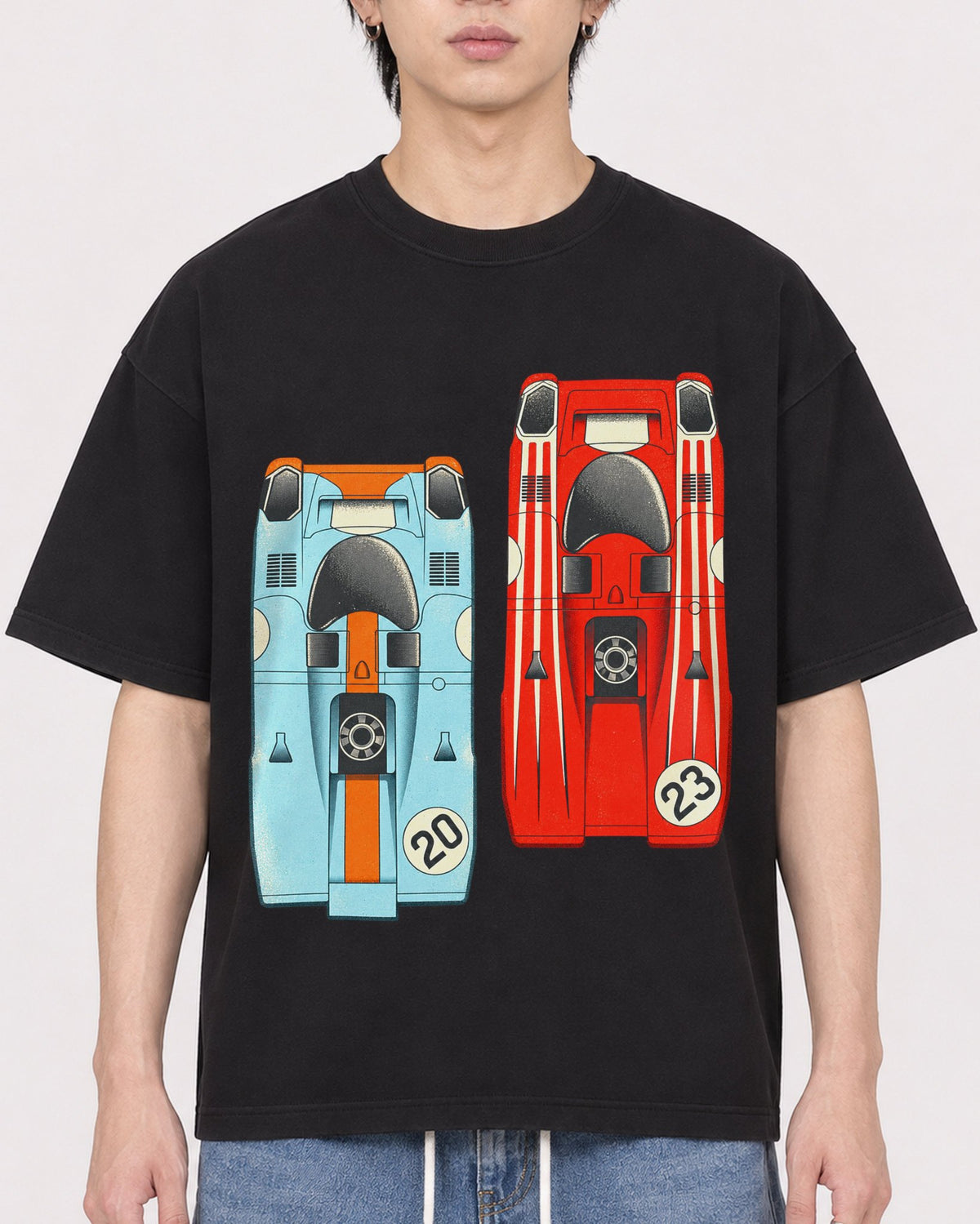 Mockup Boxy Heavyweight Tee Black male close-up 11
