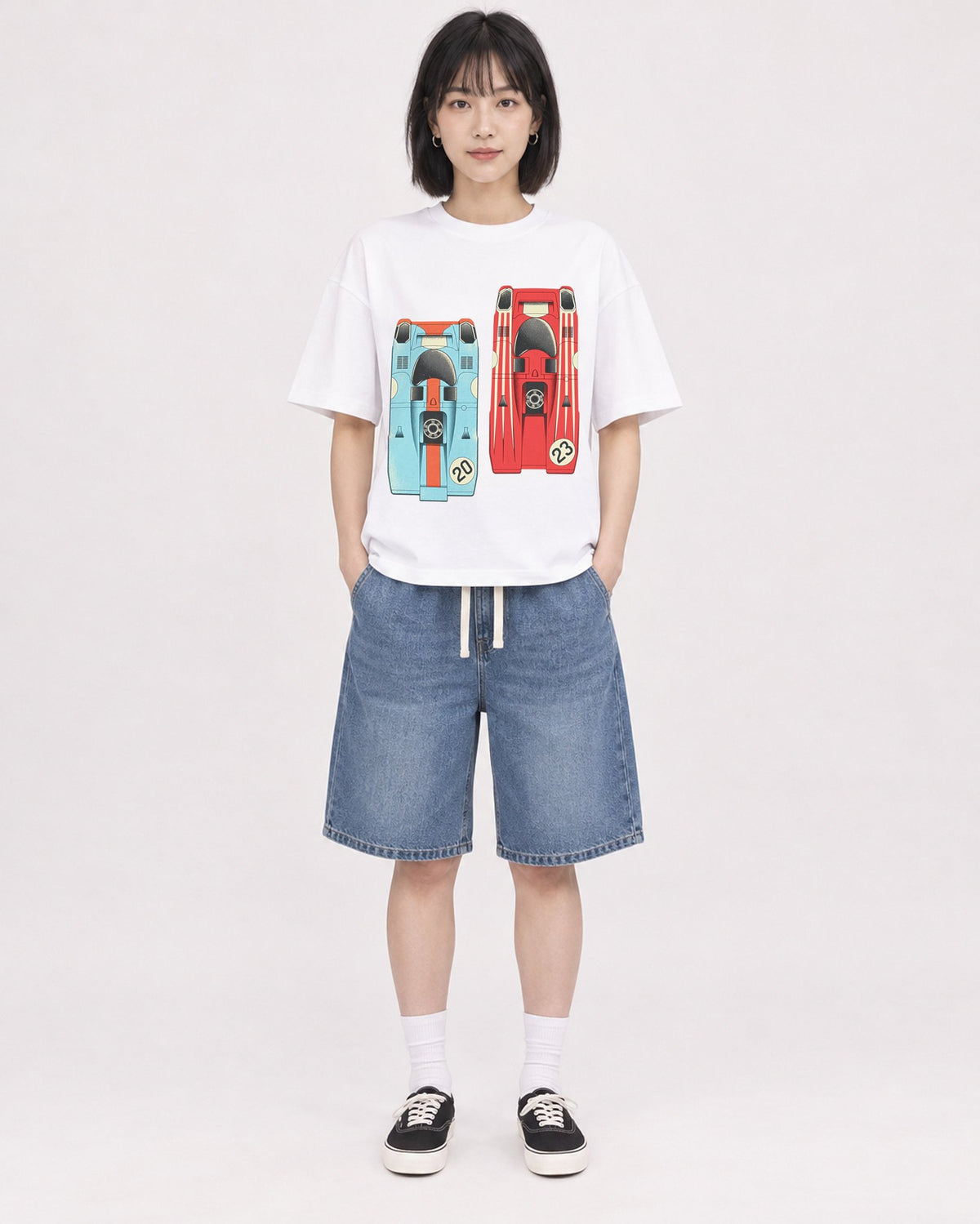 Mockup Boxy Heavyweight Tee White female full-body 11