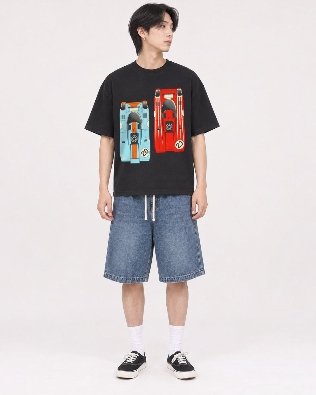 Mockup Boxy Heavyweight Tee Black male full-body 11