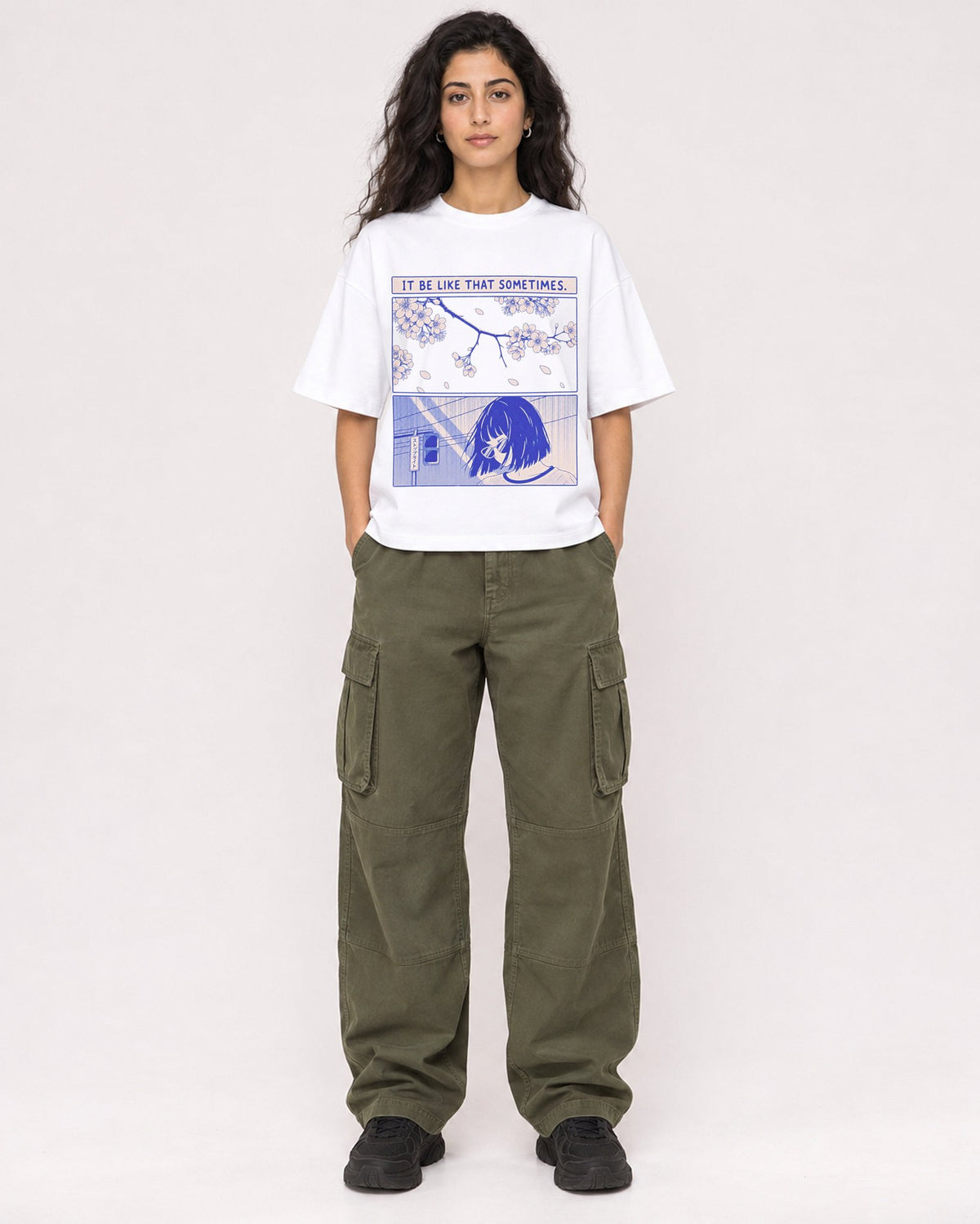 Mockup Boxy Heavyweight Tee White female full-body 07
