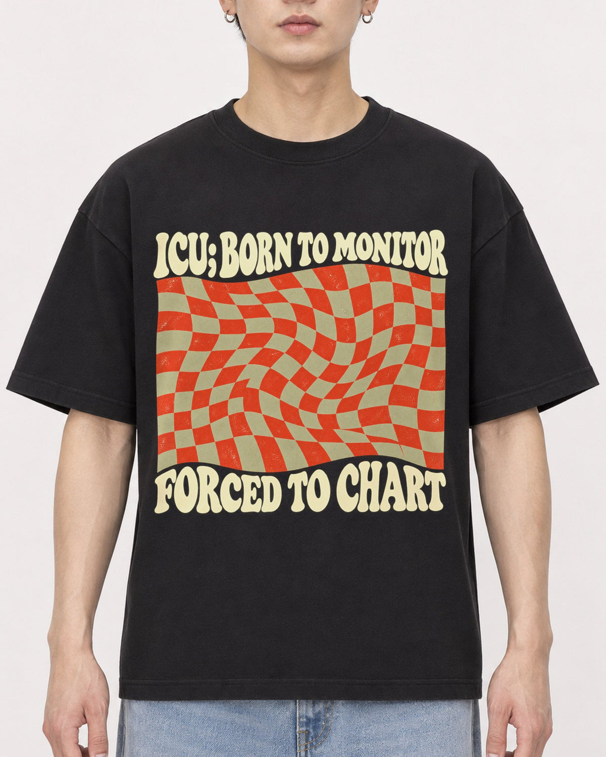 Mockup Boxy Heavyweight Tee Black male close-up 01