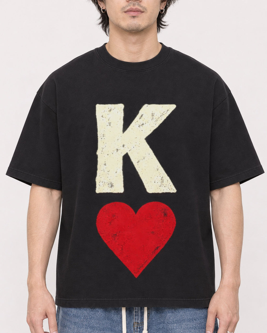 Mockup Boxy Heavyweight Tee Black male close-up 03