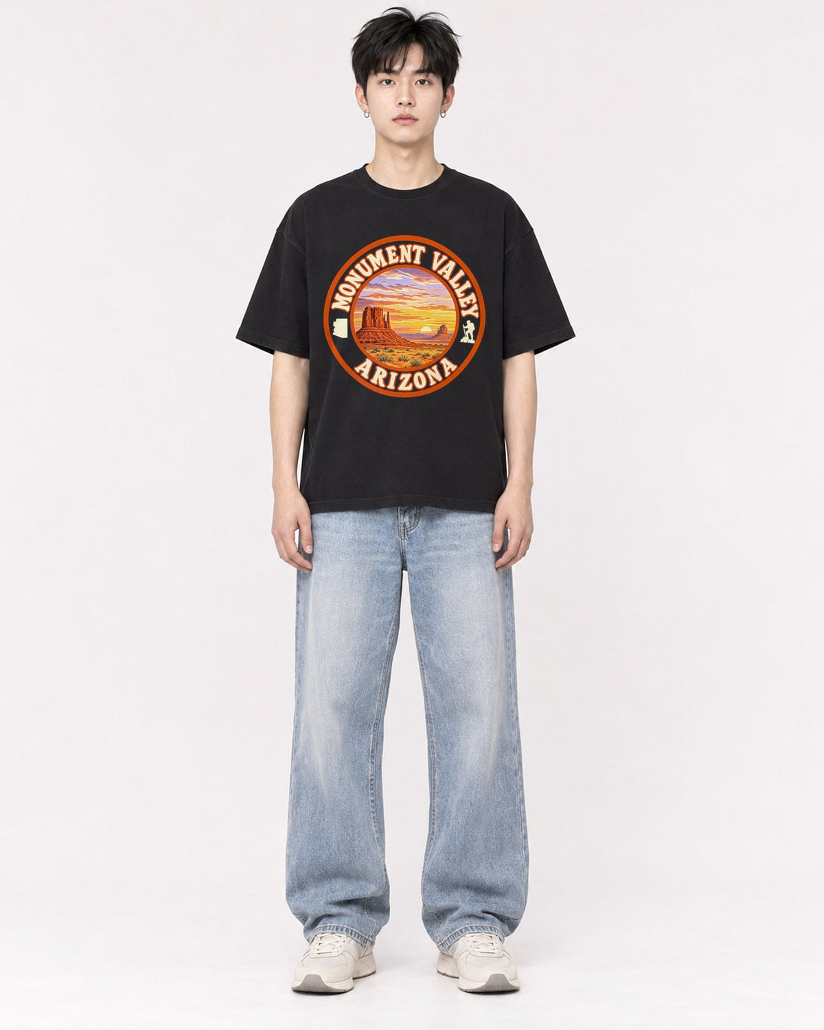 Mockup Boxy Heavyweight Tee Black male full-body 01
