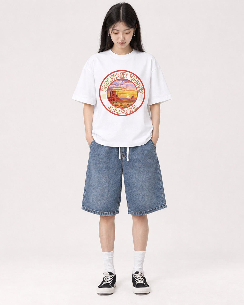 Mockup Boxy Heavyweight Tee White female full-body 01