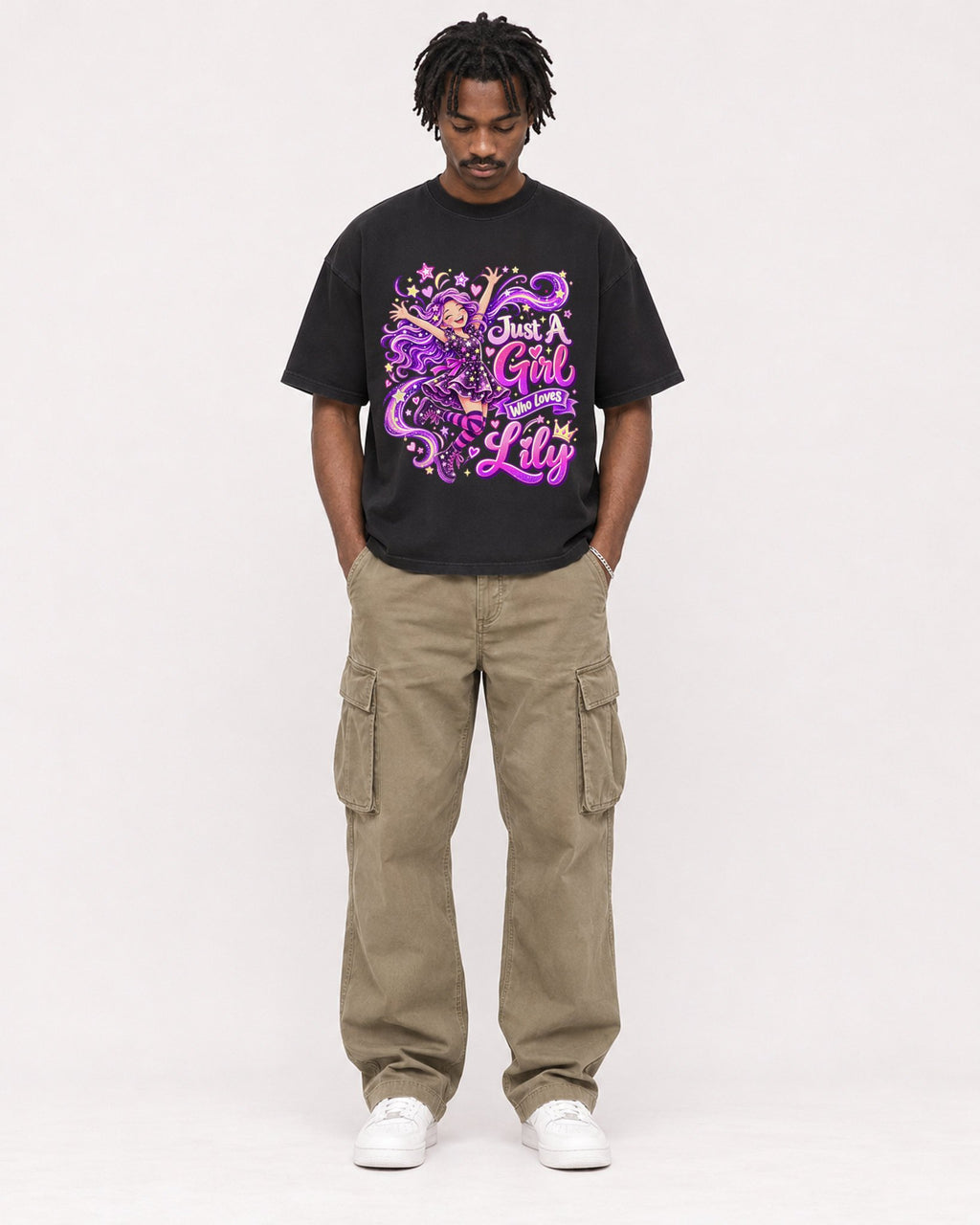 Mockup Boxy Heavyweight Tee Black male full-body 04