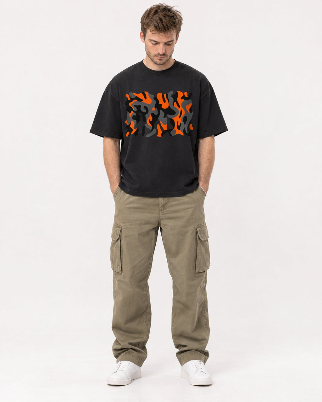 Mockup Boxy Heavyweight Tee Black male full-body 08