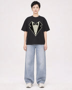 Mockup Boxy Heavyweight Tee Black female full-body 23