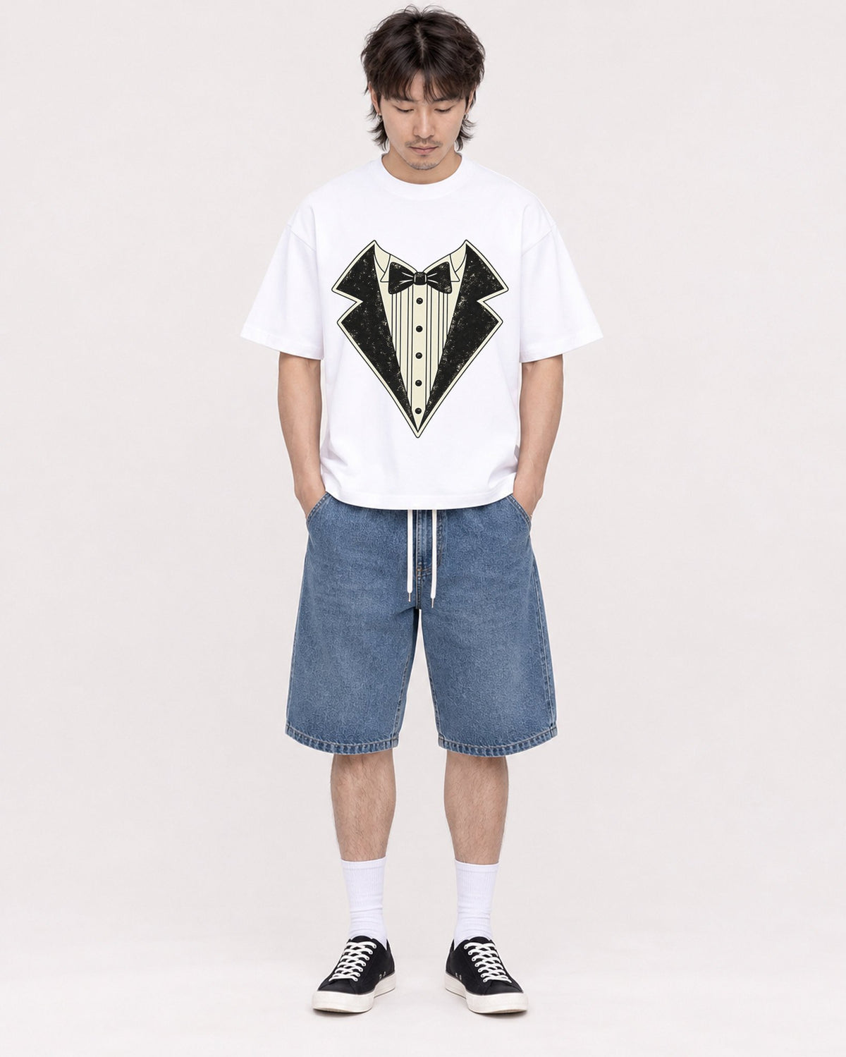 Mockup Boxy Heavyweight Tee White male full-body 23
