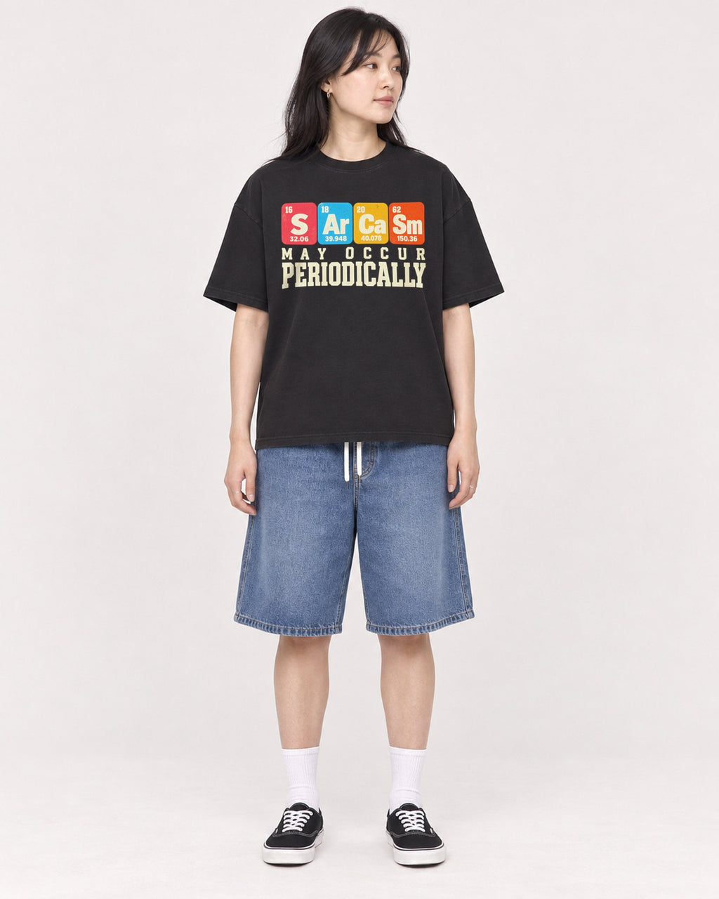 Mockup Boxy Heavyweight Tee Black female full-body 13