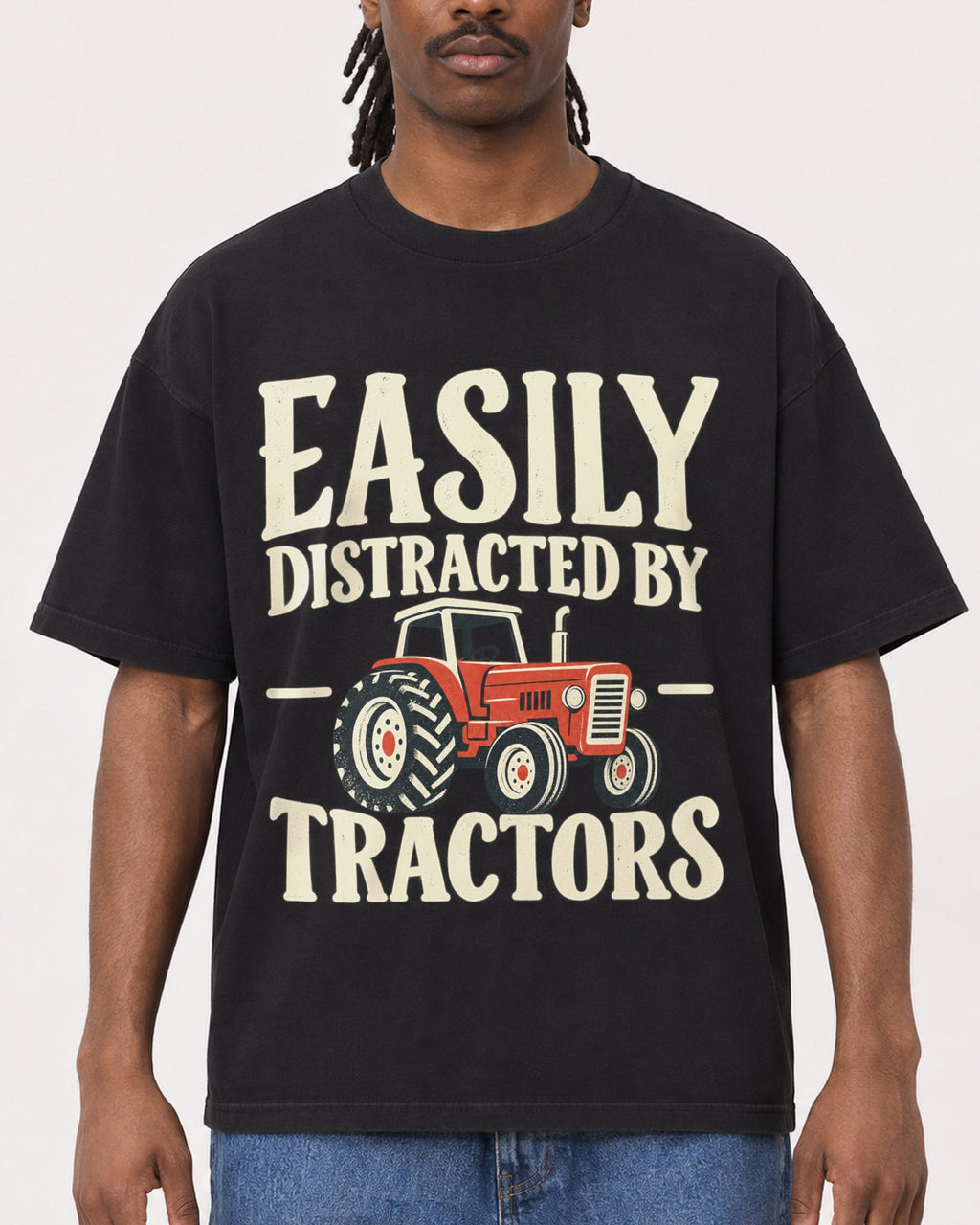 Mockup Boxy Heavyweight Tee Black male close-up 34