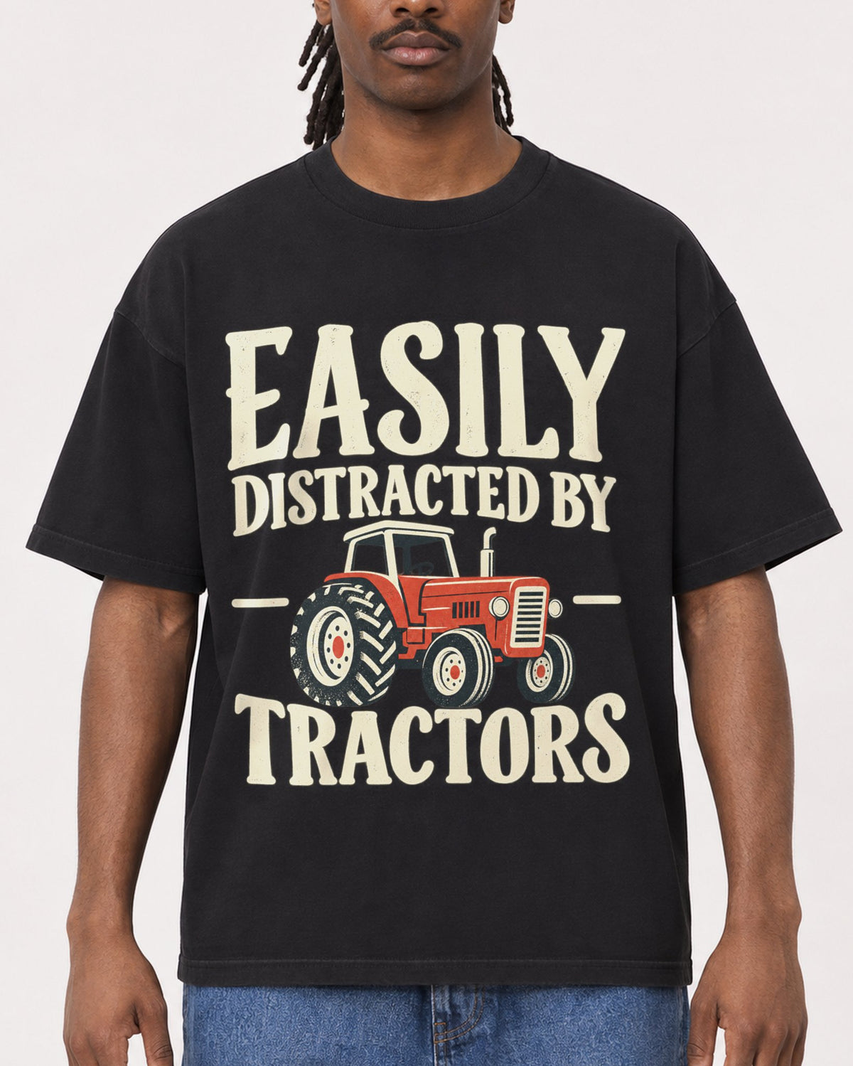 Mockup Boxy Heavyweight Tee Black male close-up 34