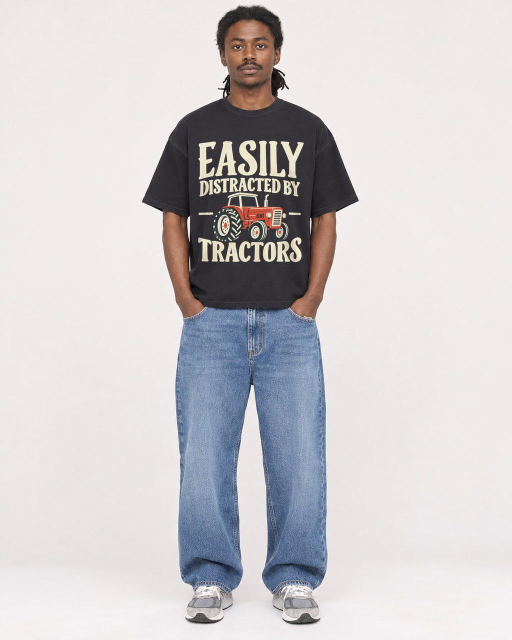 Mockup Boxy Heavyweight Tee Black male full-body 34