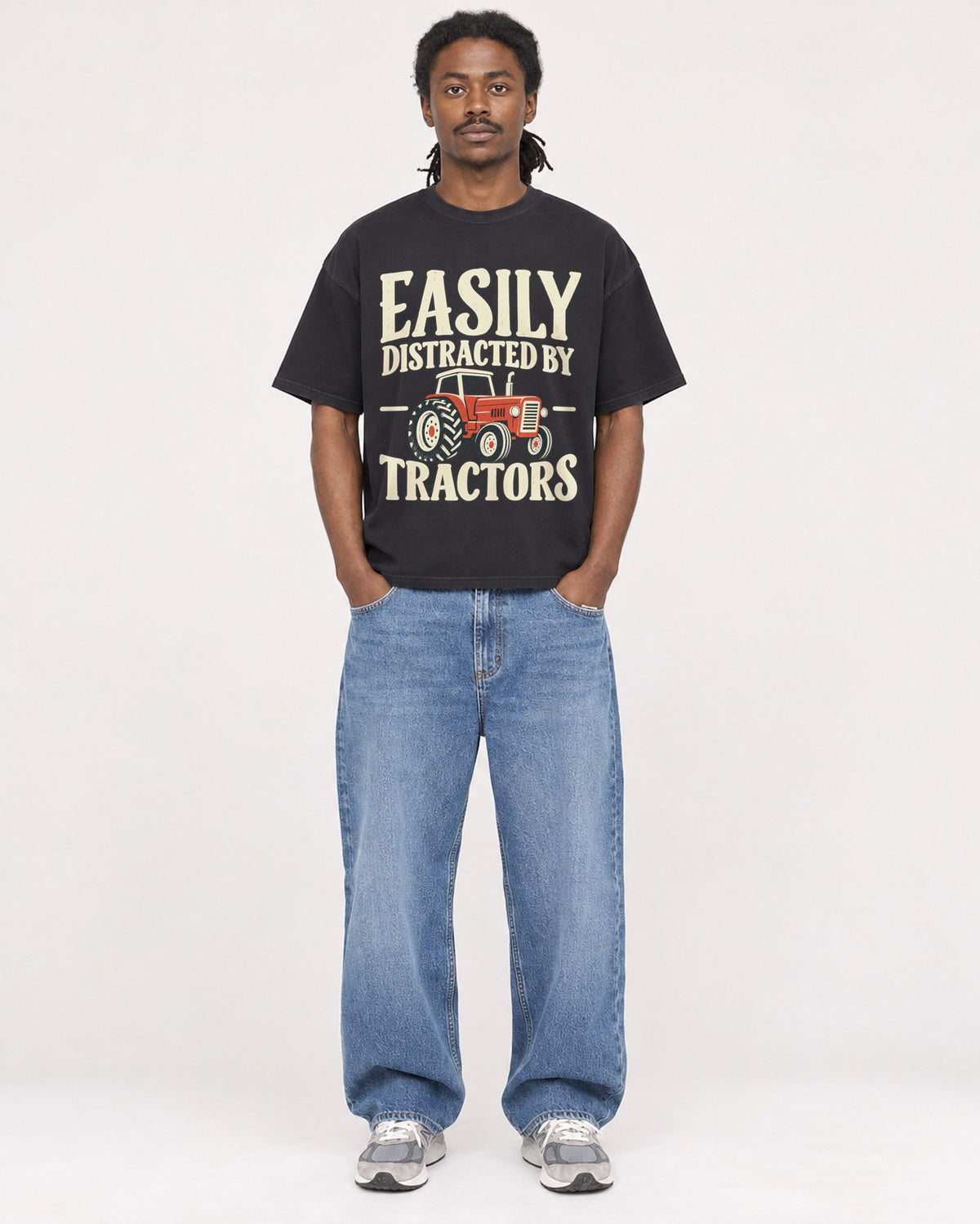 Mockup Boxy Heavyweight Tee Black male full-body 34