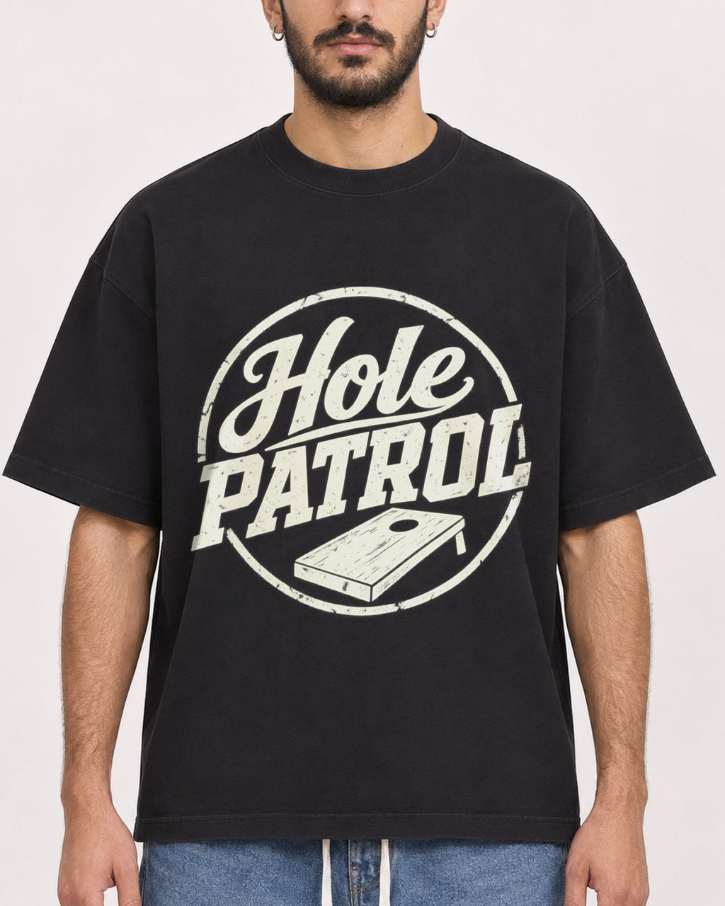 Mockup Boxy Heavyweight Tee Black male close-up 07