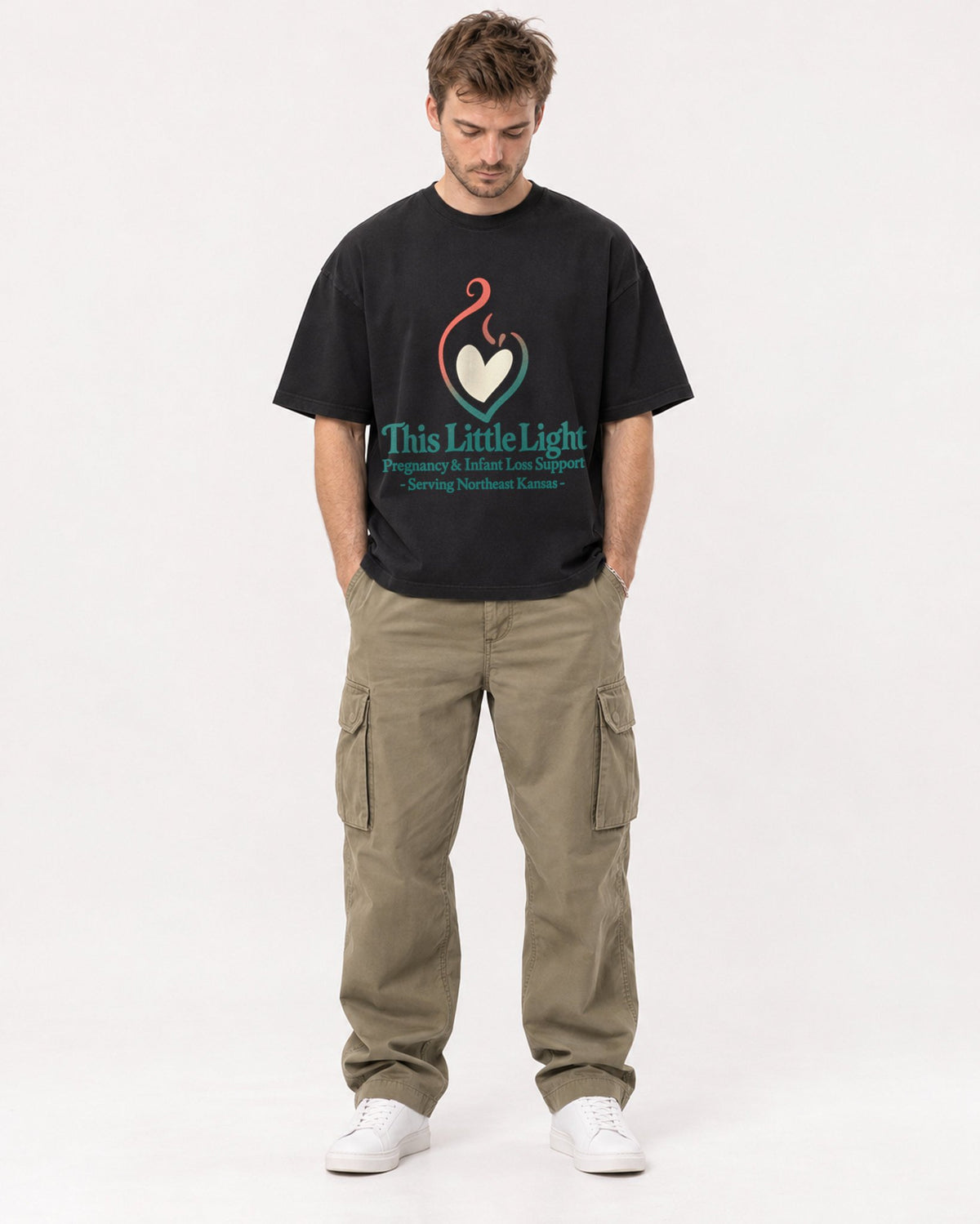 Mockup Boxy Heavyweight Tee Black male full-body 08