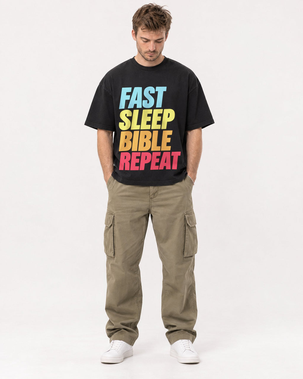 Mockup Boxy Heavyweight Tee Black male full-body 08