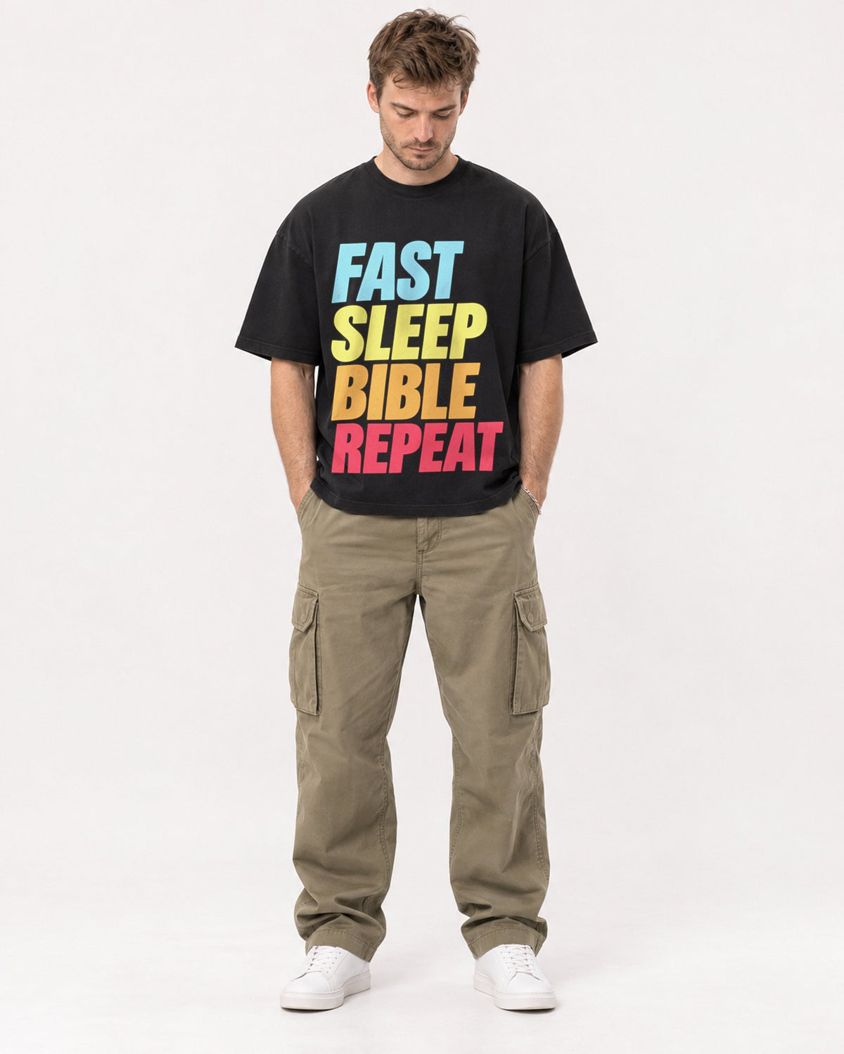 Mockup Boxy Heavyweight Tee Black male full-body 08