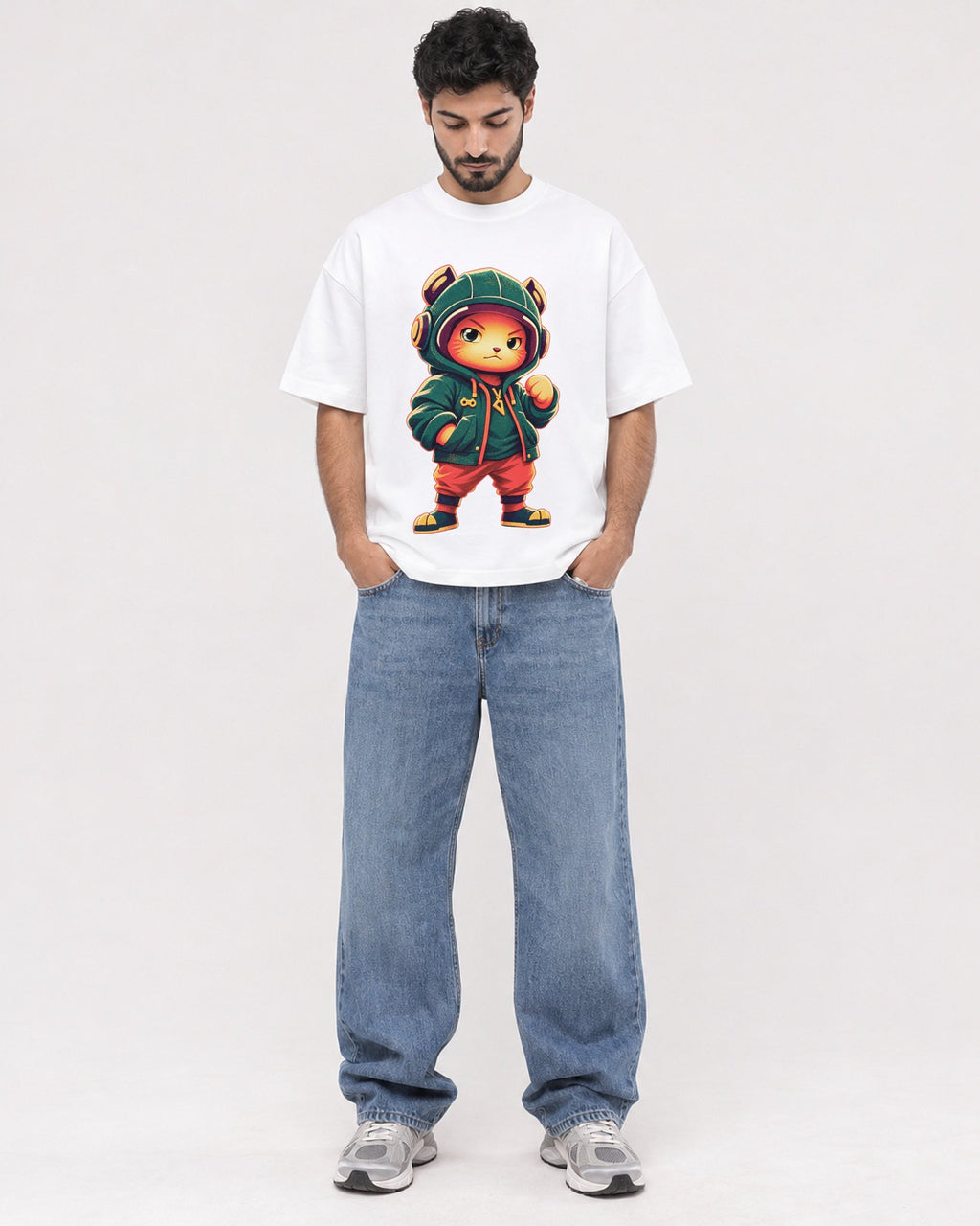 Mockup Boxy Heavyweight Tee White male full-body 07