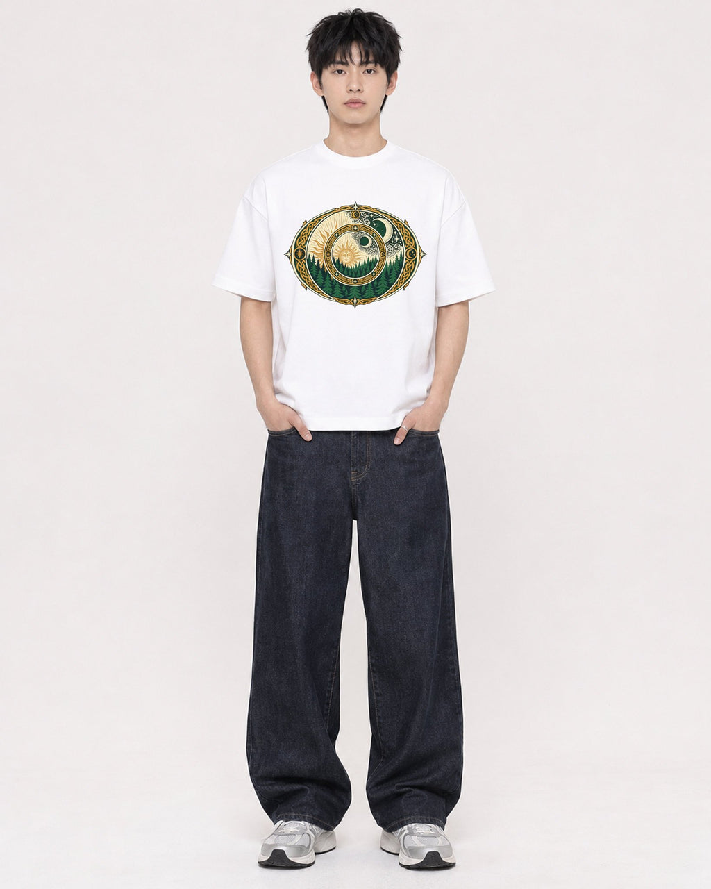 Mockup Boxy Heavyweight Tee White male full-body 01