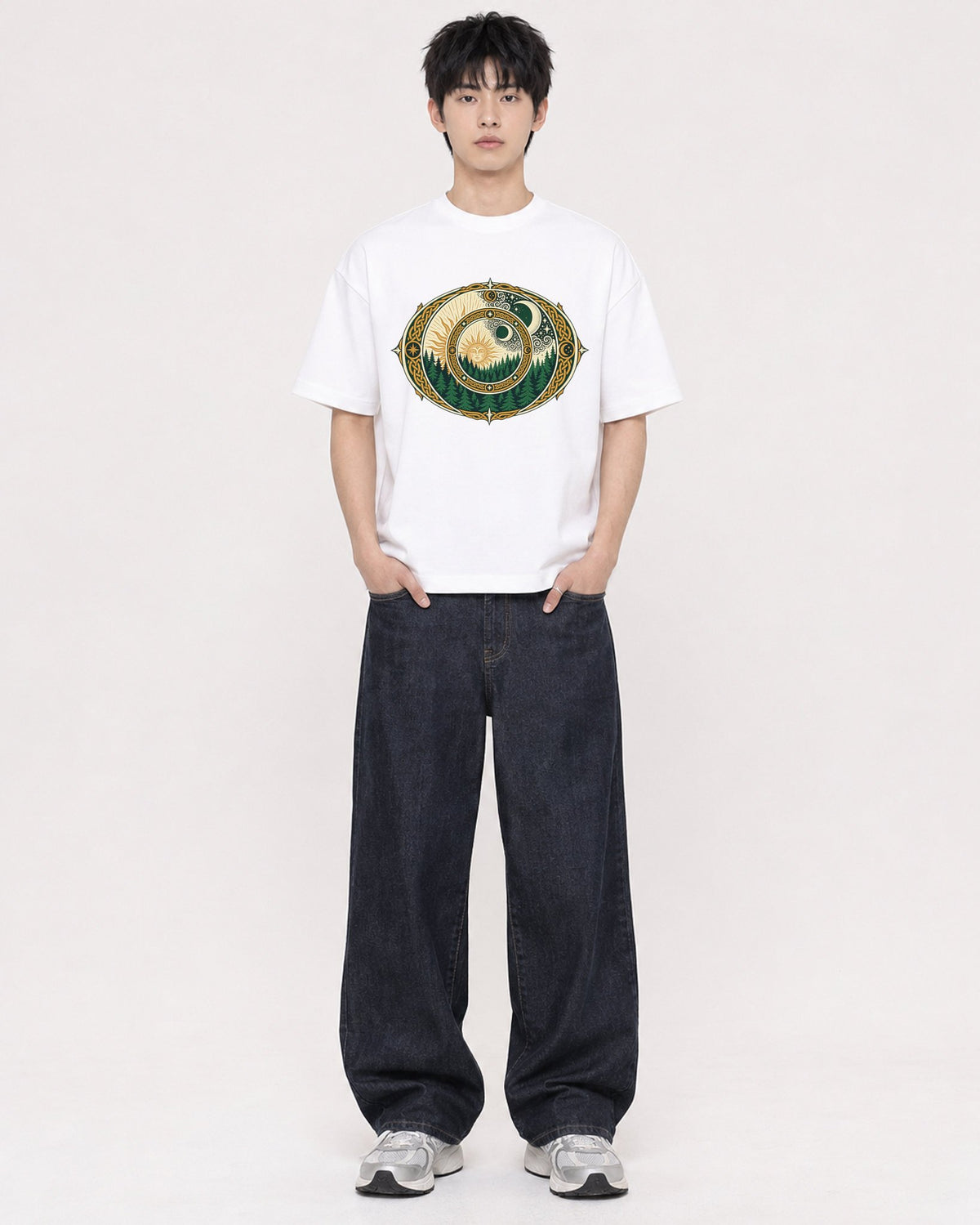 Mockup Boxy Heavyweight Tee White male full-body 01