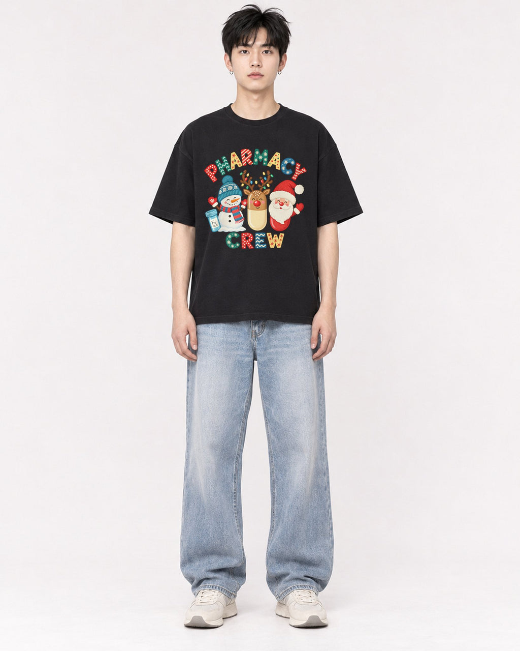 Mockup Boxy Heavyweight Tee Black male full-body 01
