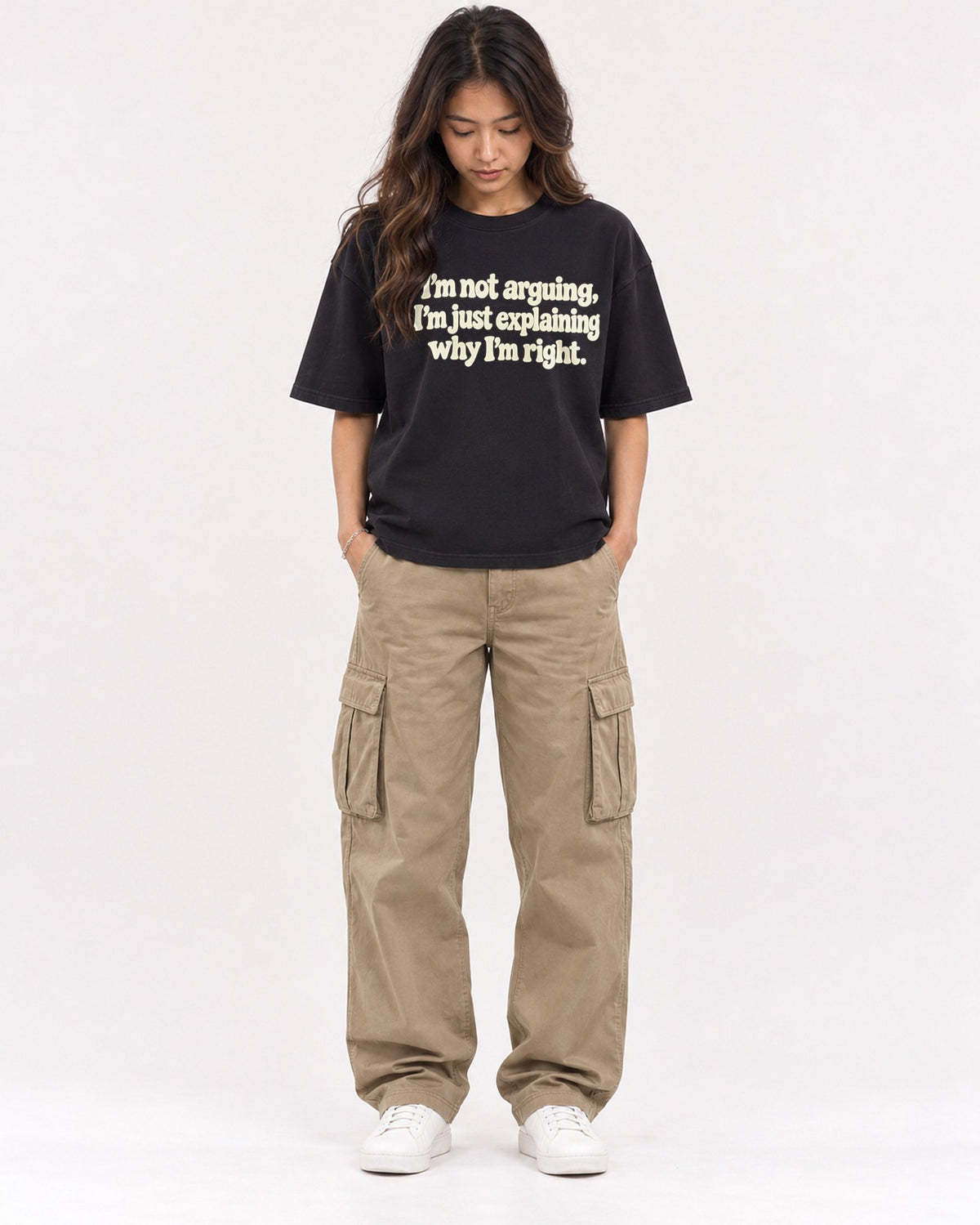Mockup Boxy Heavyweight Tee Black female full-body 02