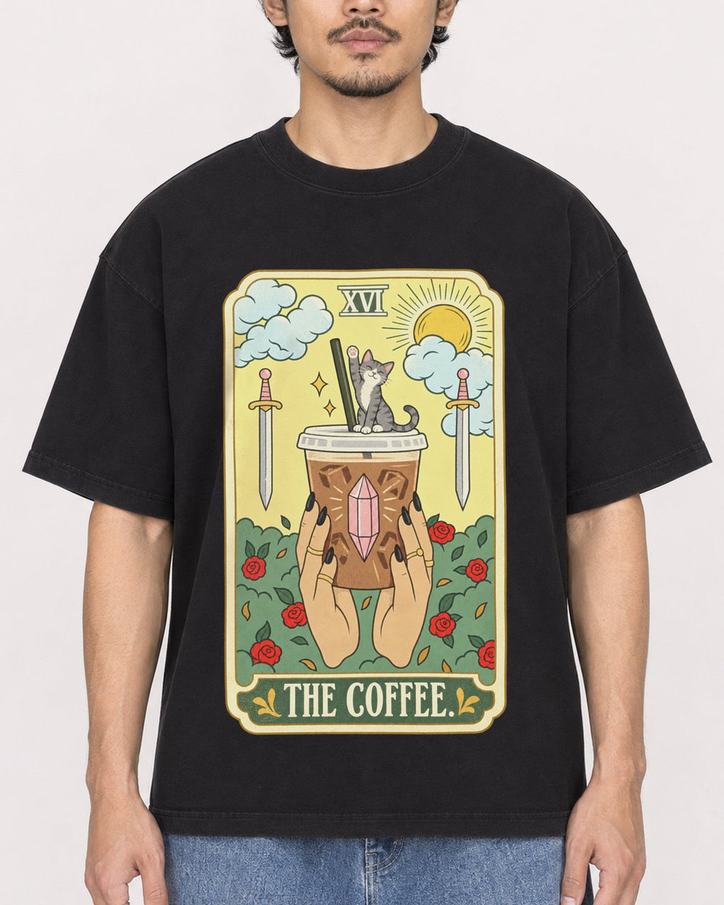 Mockup Boxy Heavyweight Tee Black male close-up 02