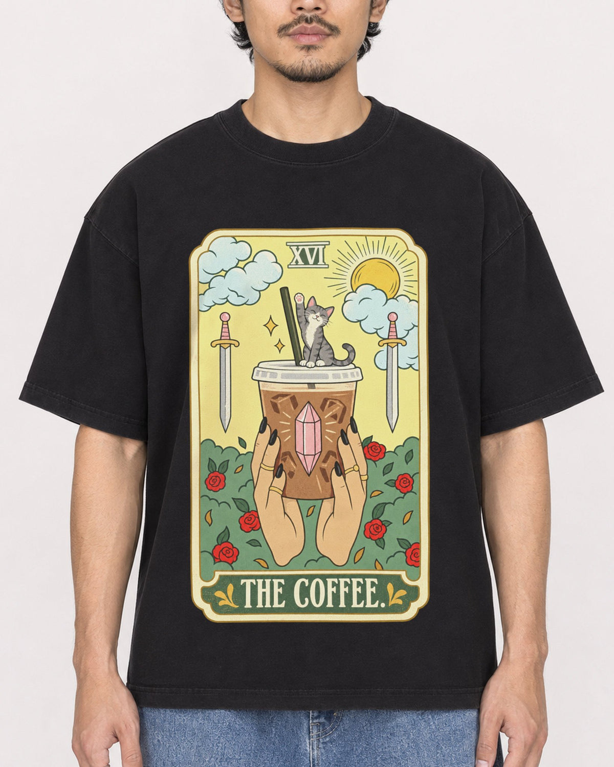 Mockup Boxy Heavyweight Tee Black male close-up 02