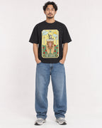 Mockup Boxy Heavyweight Tee Black male full-body 02