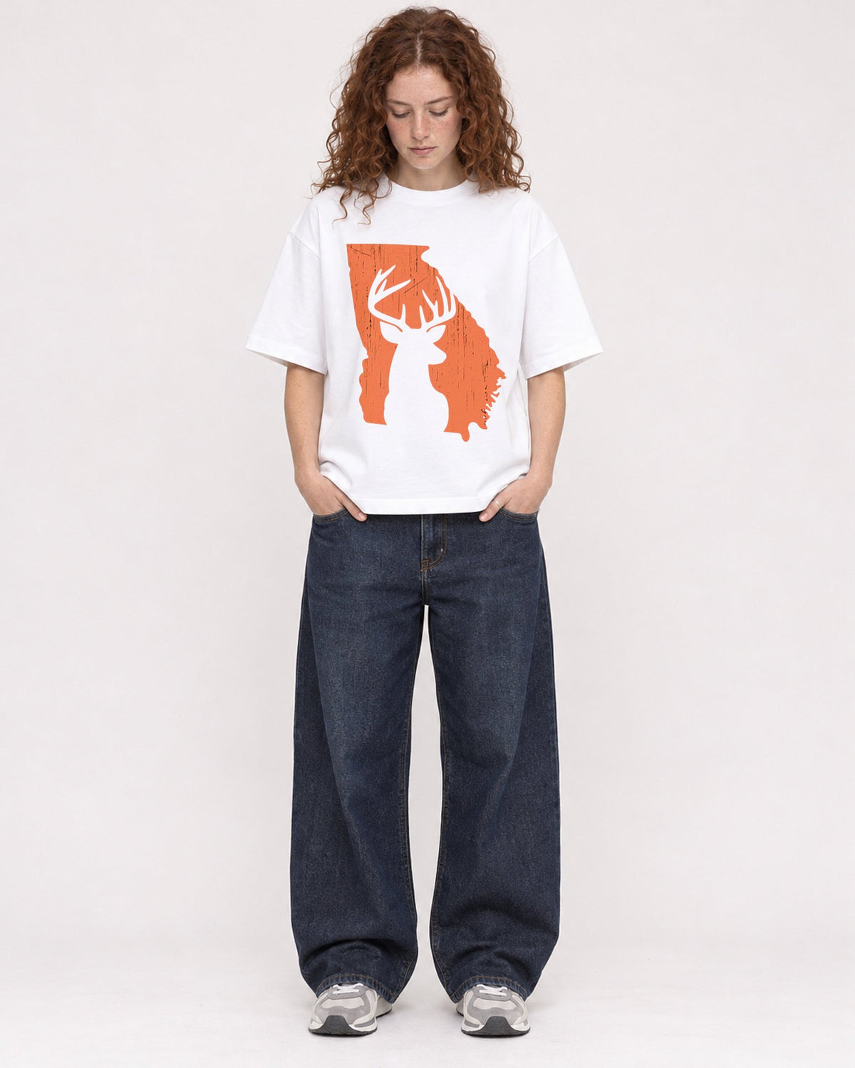 Mockup Boxy Heavyweight Tee White female full-body 09