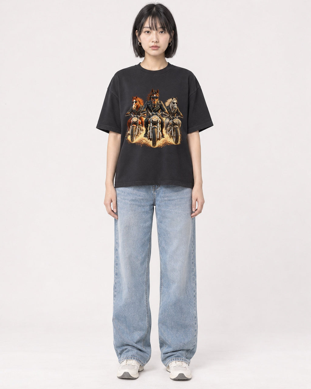 Mockup Boxy Heavyweight Tee Black female full-body 11