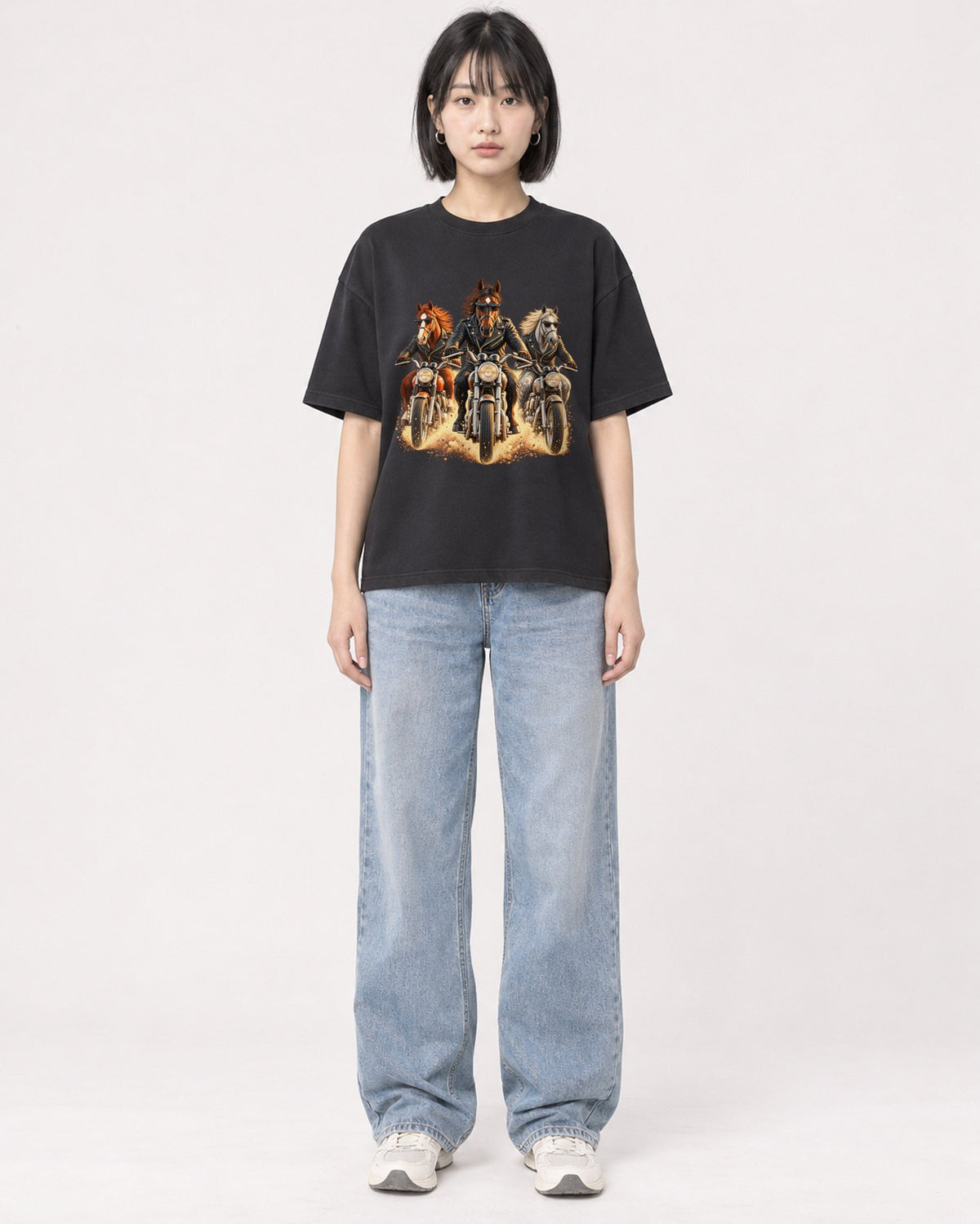 Mockup Boxy Heavyweight Tee Black female full-body 11