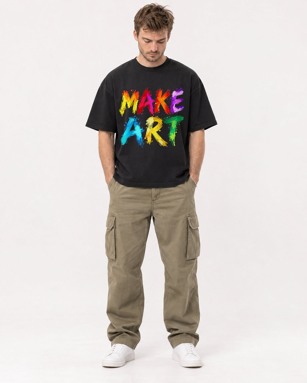 Mockup Boxy Heavyweight Tee Black male full-body 08
