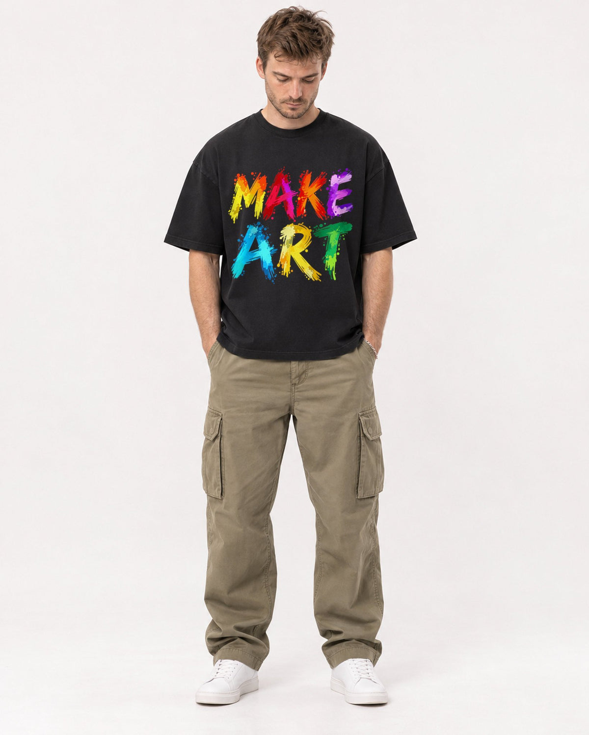 Mockup Boxy Heavyweight Tee Black male full-body 08